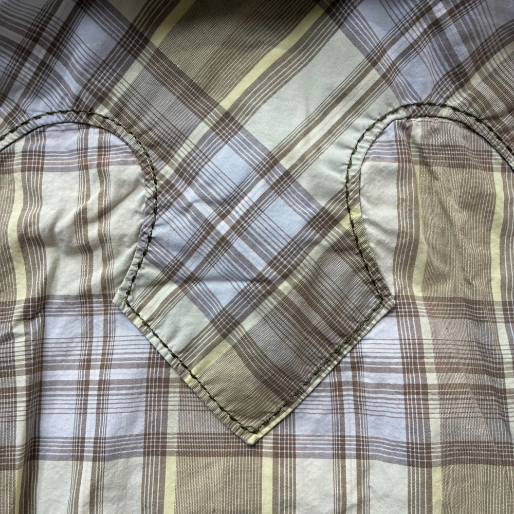 Cruel Girl Womens Western Snap Shirt Plaid Green Tan Long Sleeve Cowgirl M - Picture 8 of 12